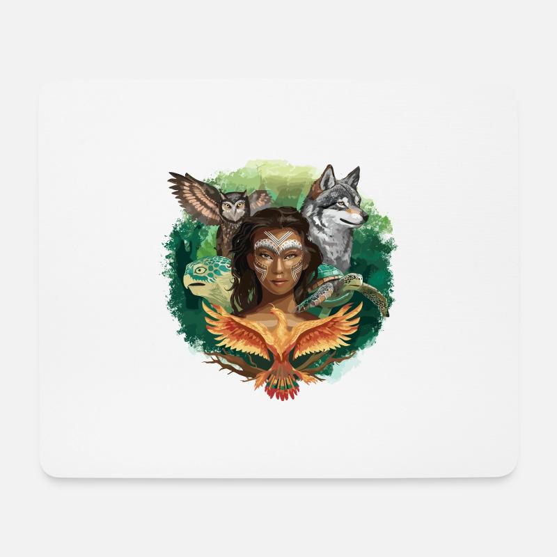 Wildlife Stamm Wolf Eule Schildkröte Frau für - Mousepad (Querformat) - Weiß