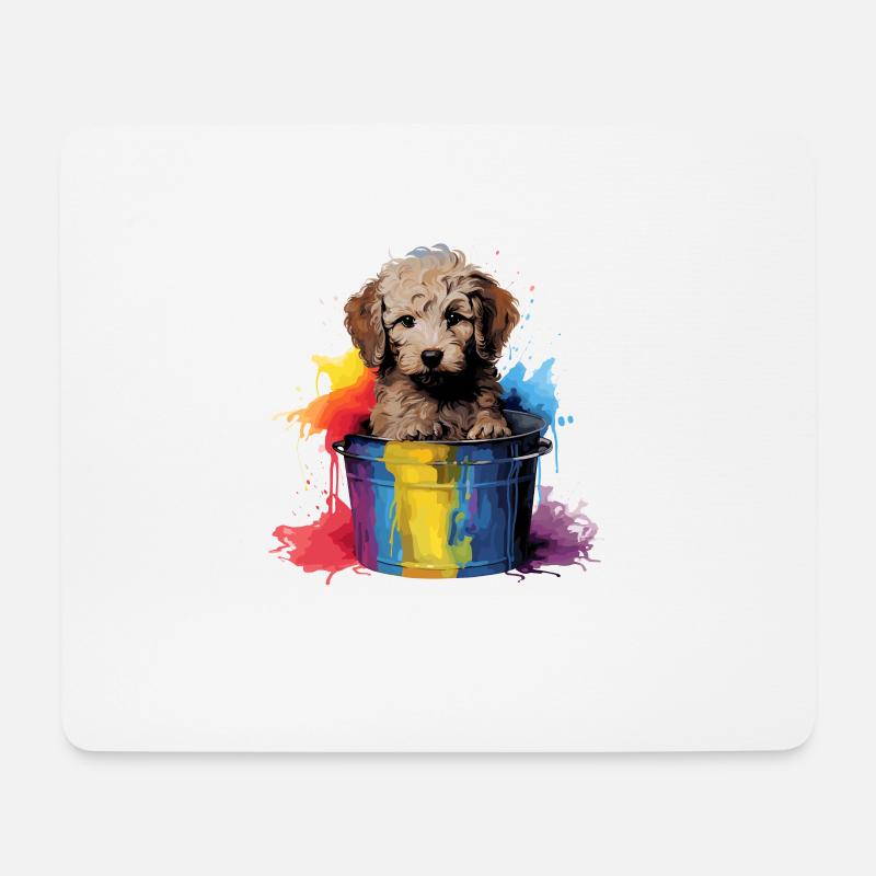 Niedlicher Pudel Hund Farbeimer - Mousepad (Querformat) - Weiß