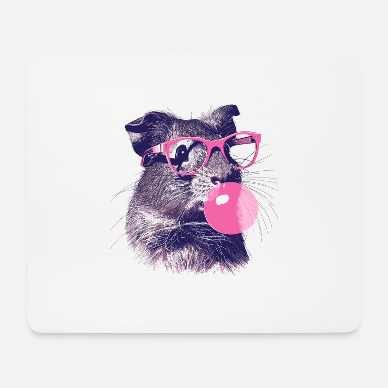 Meerschweinchen mit Sonnenbrille Bubblegum - Mousepad (Querformat) - Weiß