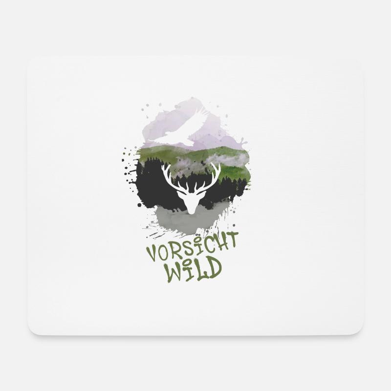 Vorsicht Wild,Hirsch, Geweih, hirschgeweih, natur - Mousepad (Querformat) - Weiß