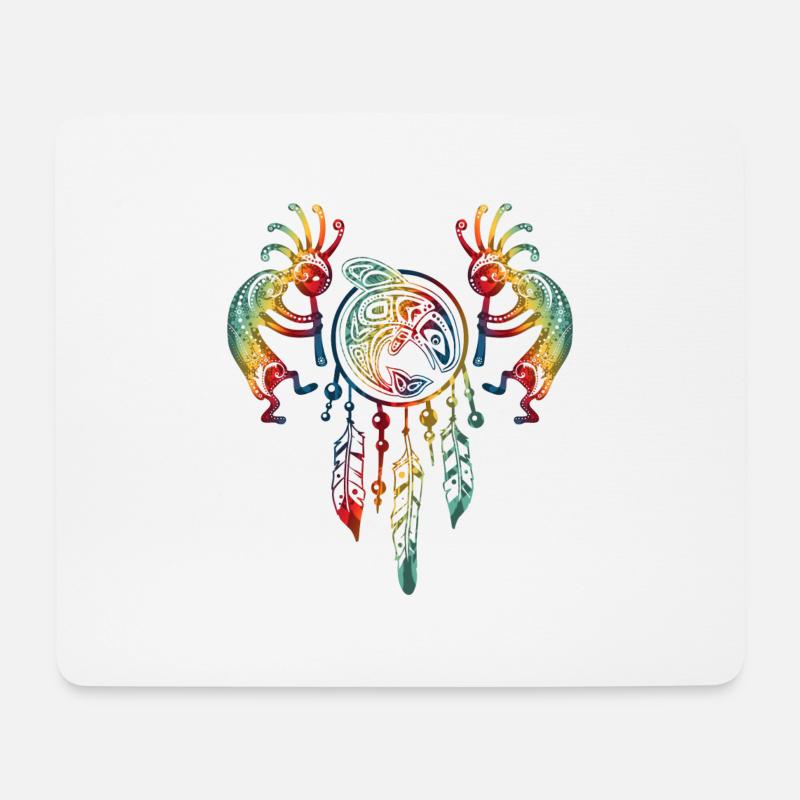Native American Kokopelli Whale Dreamcatcher 1 - Mousepad (Querformat) - Weiß