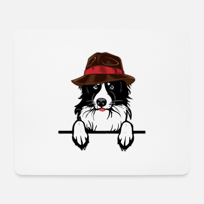 Hütehund Border Collie Hund mit Hut Geschenkidee - Mousepad (Querformat) - Weiß
