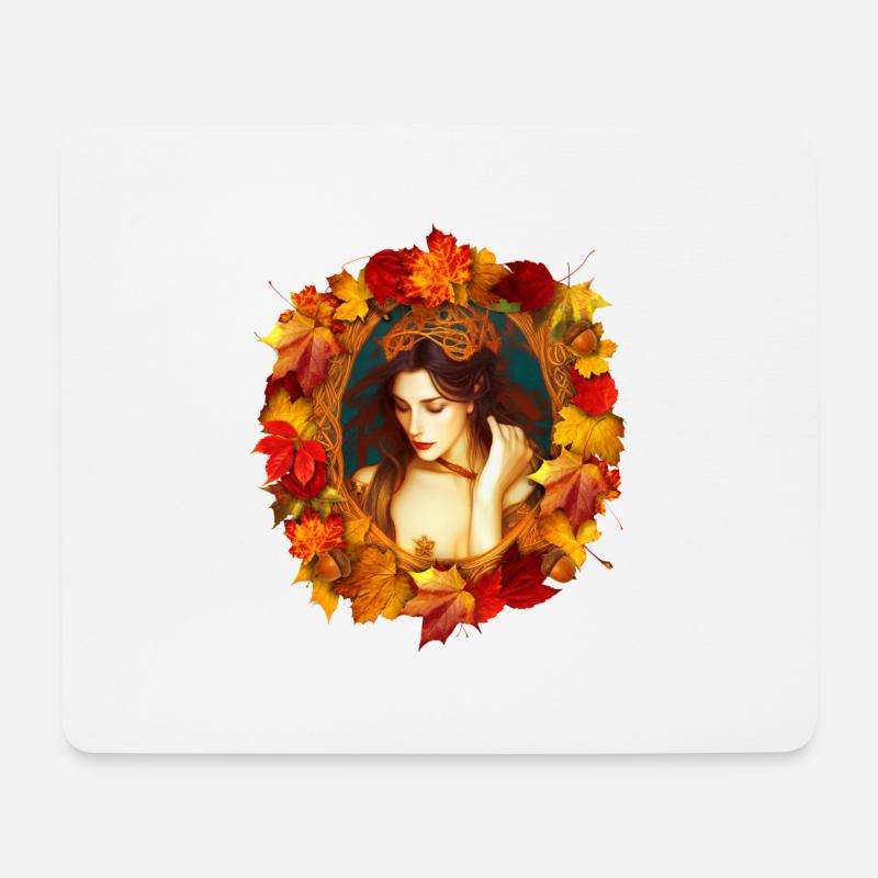 Fantasy-Kunst Herbst-Königin - Mousepad (Querformat) - Weiß