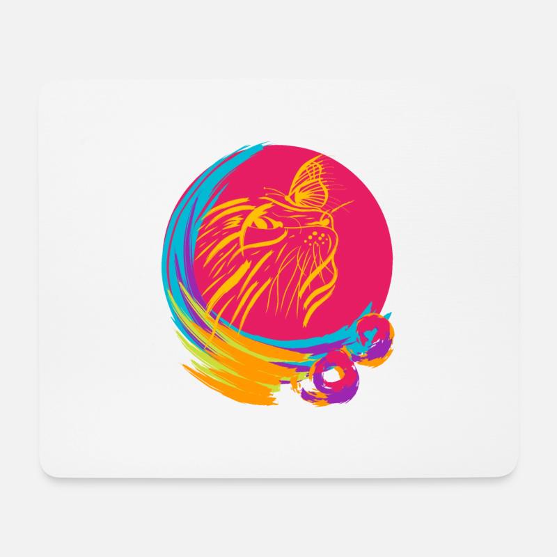 Katze und Schmetterling - Mousepad (Querformat) - Weiß