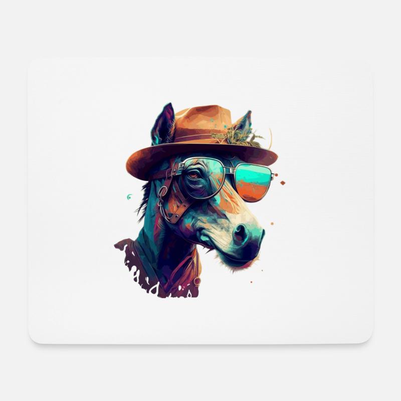 Ein lustiger Esel oder Maultier mit Brille und Hut - Mousepad (Querformat) - Weiß