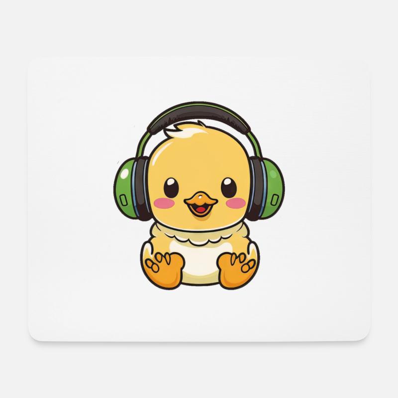 Kawaii Süße glückliche bunte Ente mit Kopfhörern - Mousepad (Querformat) - Weiß