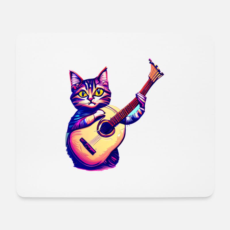 Gitarrist Hauskatze Katze Gitarre Kater Kätzchen - Mousepad (Querformat) - Weiß