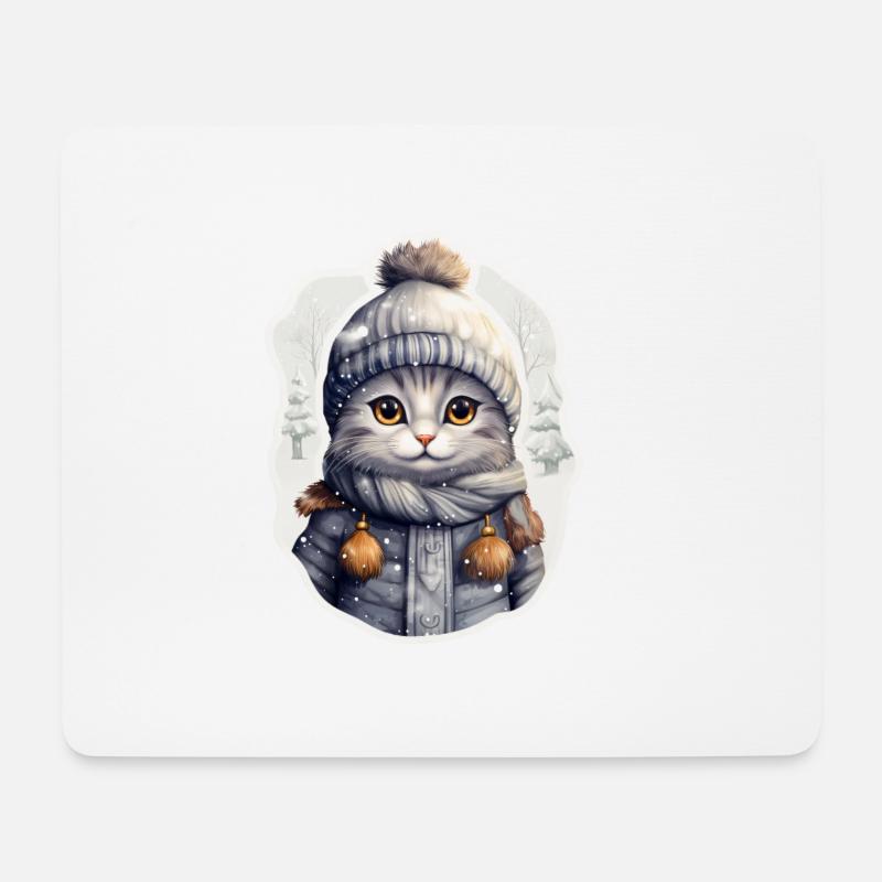 Katze mit Mütze, Schal und Winterjacke - Mousepad (Querformat) - Weiß