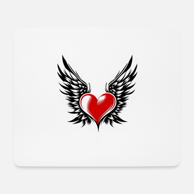 I ♥️ U | Herz mit Flügeln | Herz Jesu - Mousepad (Querformat) - Weiß
