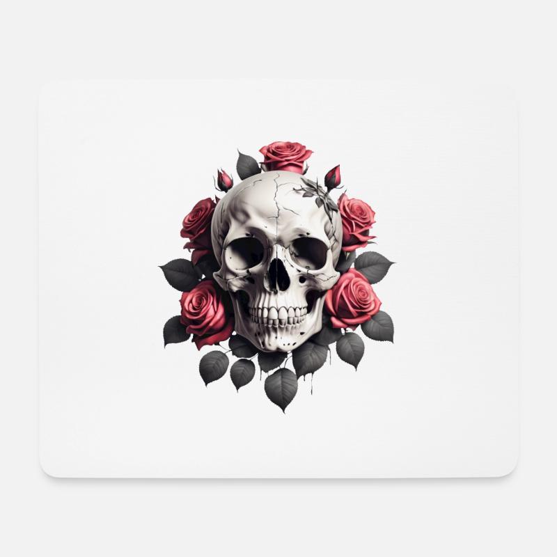 skull with roses - Mousepad (Querformat) - Weiß
