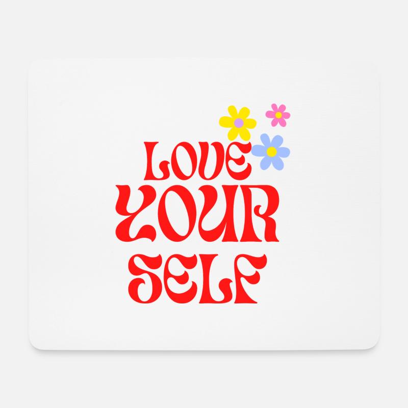 Love you self Retro Design Rot Blumen - Mousepad (Querformat) - Weiß