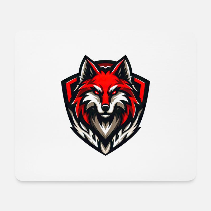 Wolf Illustration RED Emblem - Mouse Pad (horizontal) - white