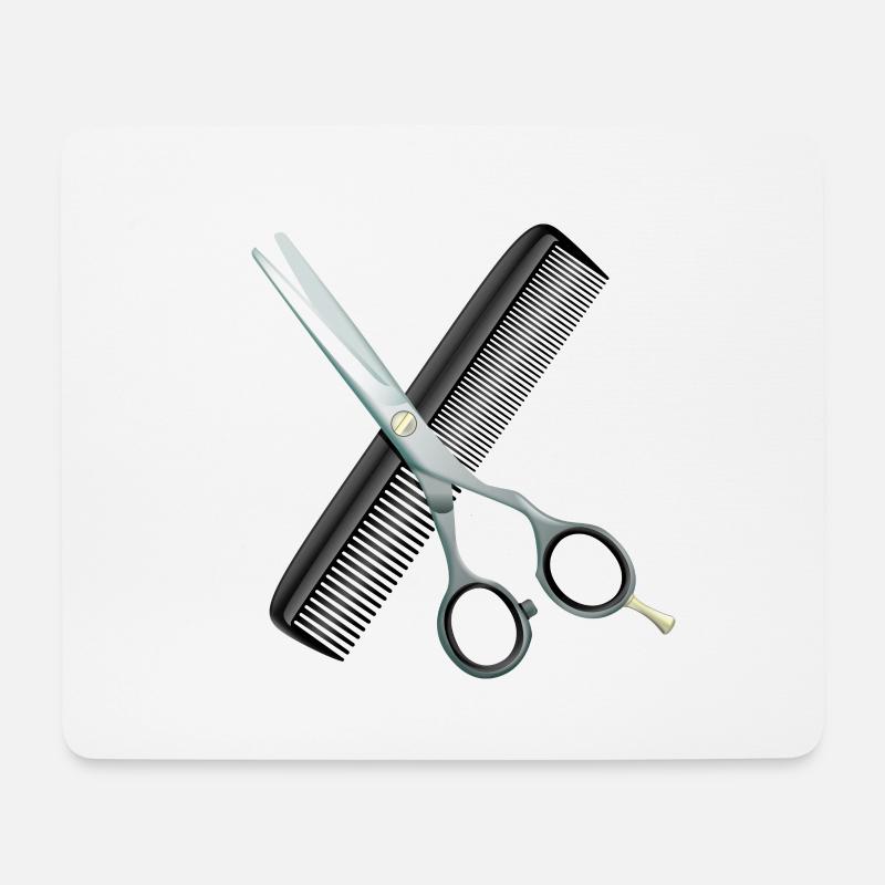 Friseurschere mit Kamm - Mousepad (Querformat) - Weiß