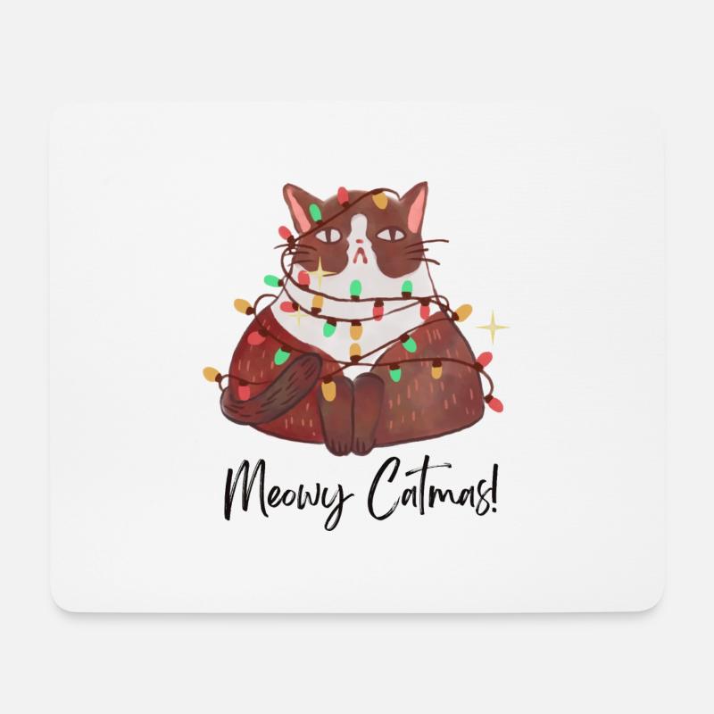 Meowy Catmes– Lustiges Katzen-Weihnachtsdesign - Mousepad (Querformat) - Weiß