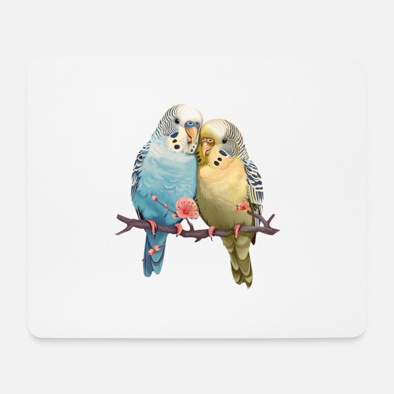 Wellensittiche - Mousepad (Querformat) - Weiß