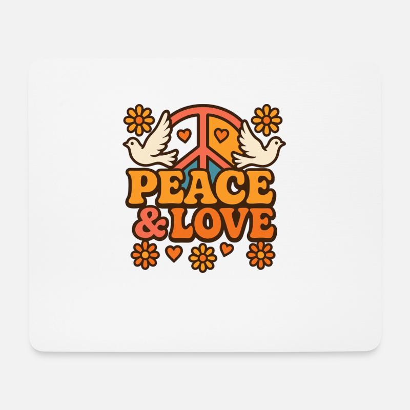 Retro Hippie Design mit Tauben und Peace Symbol - Mousepad (Querformat) - Weiß