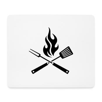 GRILL, GRILLWERKZEUG MIT FLAMME - Mousepad (Querformat) - Weiß - Vorne