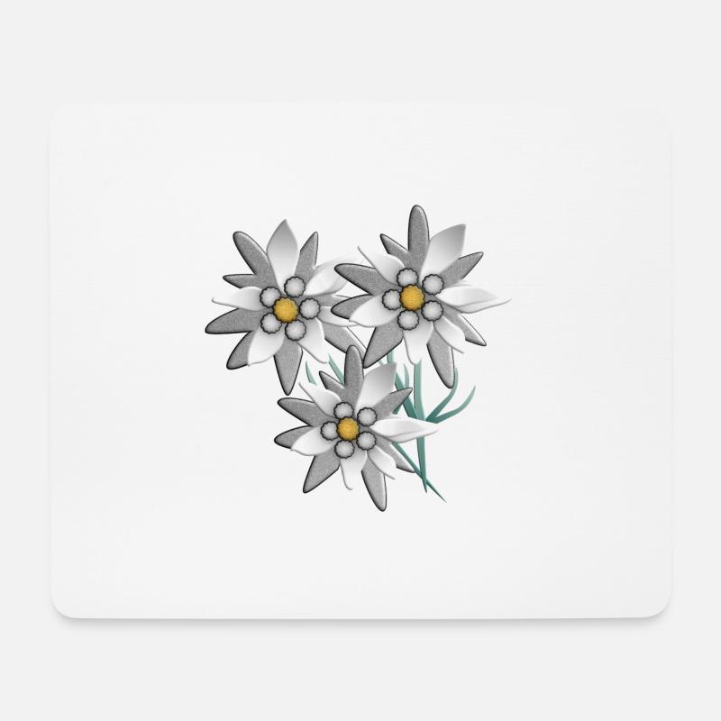 Schneeweiß Edelweiß Blütenprint - Mousepad (Querformat) - Weiß
