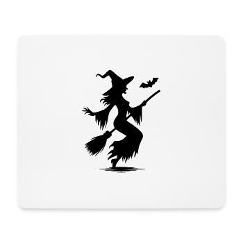 Gruselige Halloween Hexen mit Besen und Fledermaus - Mousepad (Querformat) - Weiß - Vorne