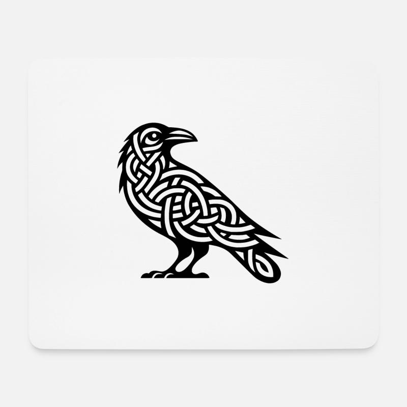 Raben Vogel in Keltischen Tattoo Knoten Style - Mousepad (Querformat) - Weiß
