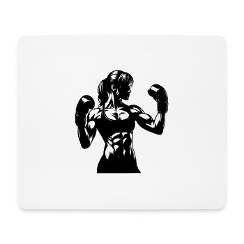 Muscular woman with braid in boxing match mode - Mouse Pad (horizontal) - white - Front