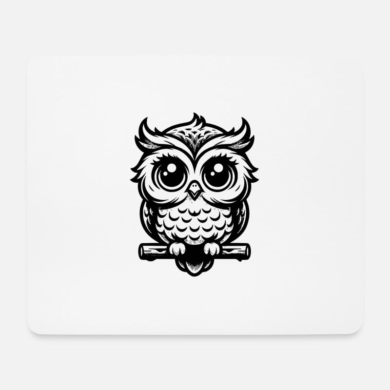 Lächelndes Eule Baby Zeichnung Skizze - Mousepad (Querformat) - Weiß