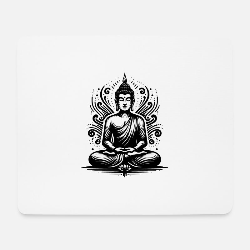 Energiefluss Yoga Blumen Buddha Tattoo Style - Mousepad (Querformat) - Weiß
