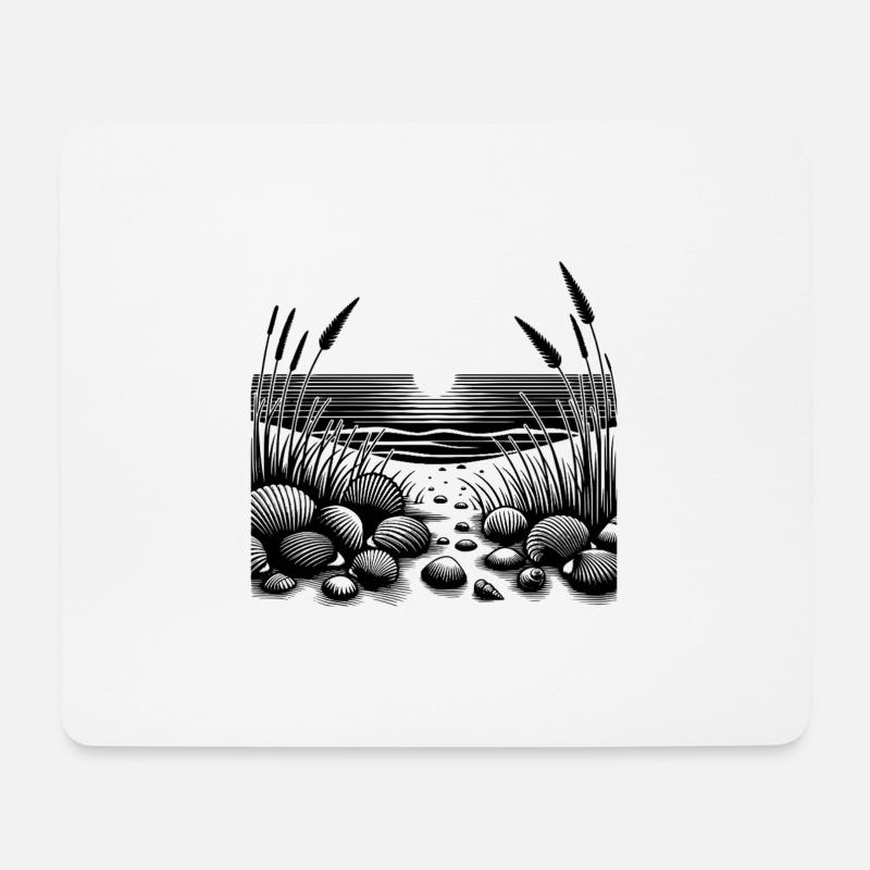 Sonnenuntergang am Strand mit tropischen Muscheln - Mousepad (Querformat) - Weiß