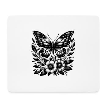 Papillon élégant avec des fleurs de tatouage - Tapis de souris (format paysage) - blanc - Devant