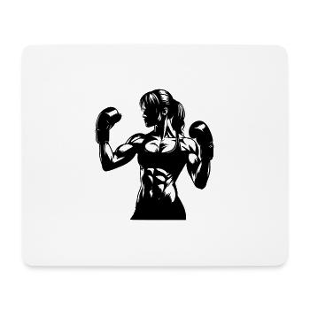 Strong boxer woman in fighting pose with raised fists - Mouse Pad (horizontal) - white - Front
