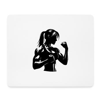 Kraftvolle Muskeln Boxerin mit erhobenen Fäusten - Mousepad (Querformat) - Weiß - Vorne