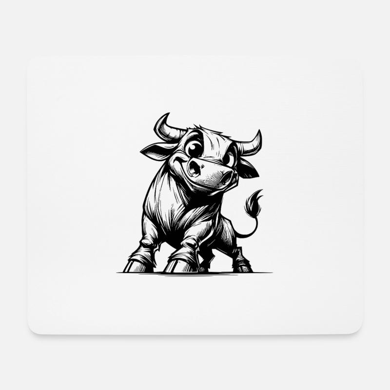 Dessin de taureau au crayon avec des cornes géantes - Tapis de souris (format paysage) - blanc