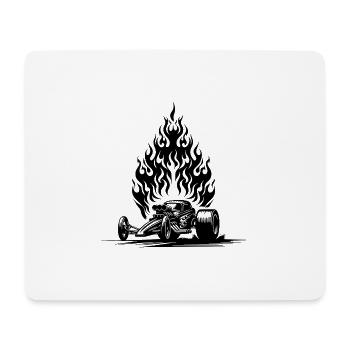 Heißes Dragster Auto mit flammendem Motor - Mousepad (Querformat) - Weiß - Vorne