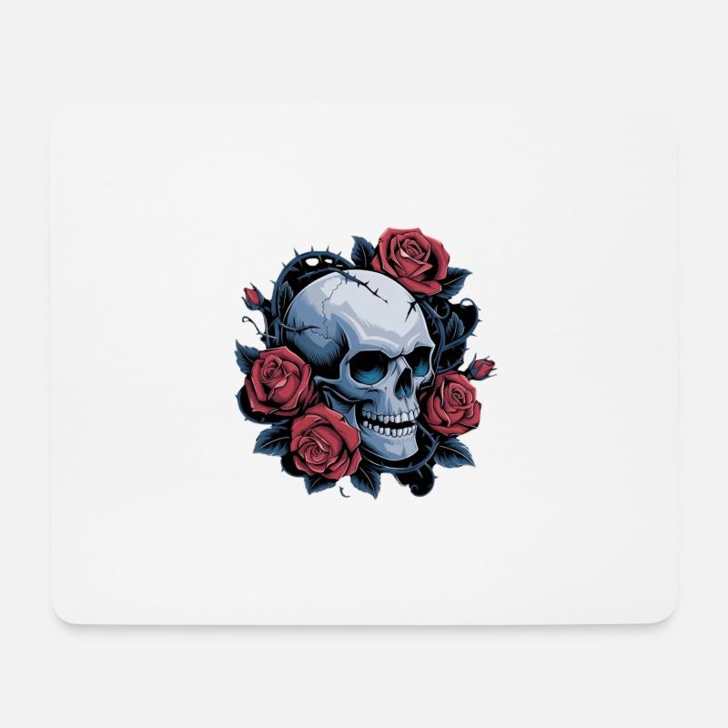 Skull with rose flowers - Mouse Pad (horizontal) - white