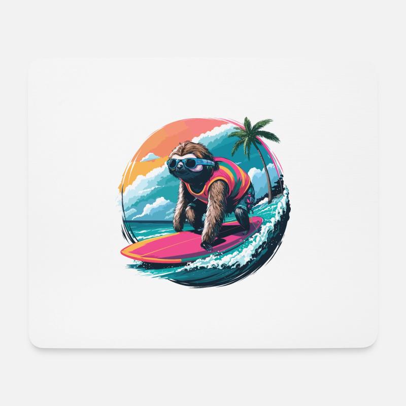Surfer Faultier Tropischer Strand Welle Surfen - Mousepad (Querformat) - Weiß