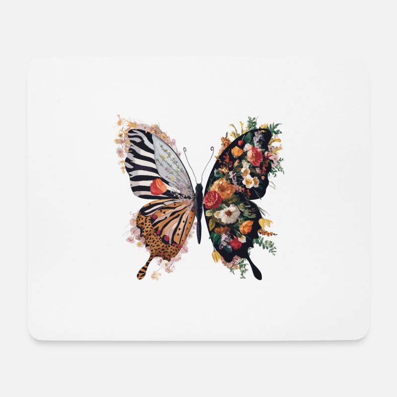 Bunte Blumen Schmetterling Naturliebhaber - Mousepad (Querformat) - Weiß