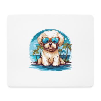 Lustiger Hund mit Sonnenbrille am Strand Urlaub - Mousepad (Querformat) - Weiß - Vorne