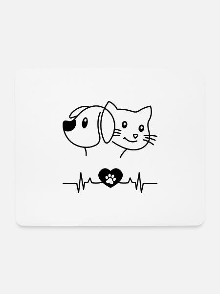 Dog Cat Heartbeat SVG | Hund Katze Herzschlag - Mousepad (Querformat) - Weiß