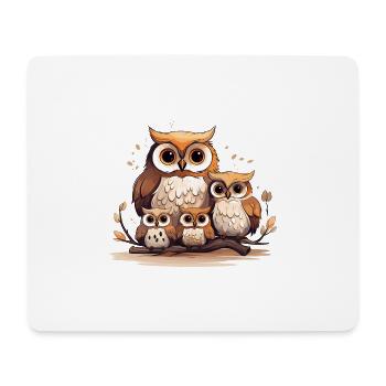 Eulenfamilie Niedliches Eulen-Trio Herbstblätter - Mousepad (Querformat) - Weiß - Vorne