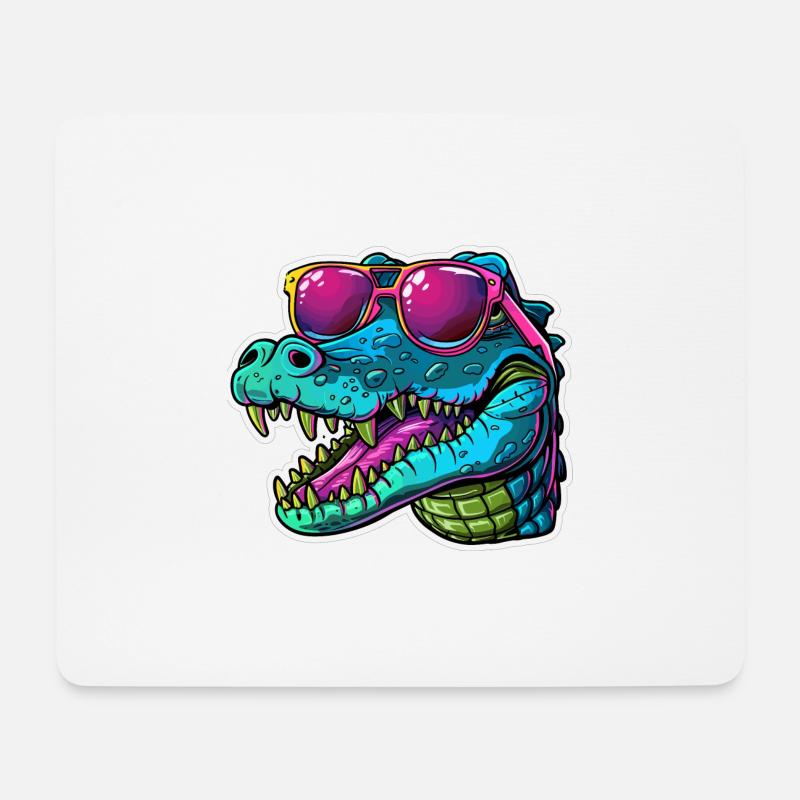 Lebendiges Krokodil mit Sonnenbrille Sommerspaß - Mousepad (Querformat) - Weiß
