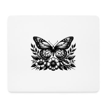 Papillon et fleurs Oeuvre botanique - Tapis de souris (format paysage) - blanc - Devant
