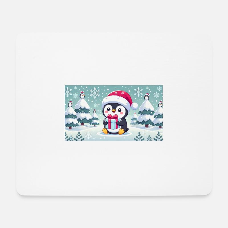 Pinguin mit Geschenk - Mousepad (Querformat) - Weiß