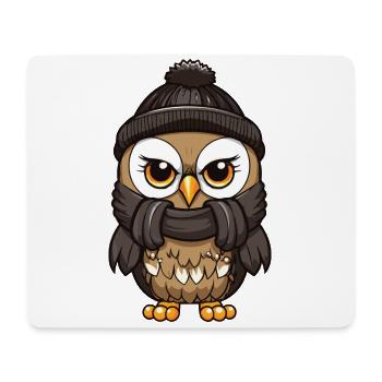 Hibou hiver confortable bande dessinée bonnet - Tapis de souris (format paysage) - blanc - Devant