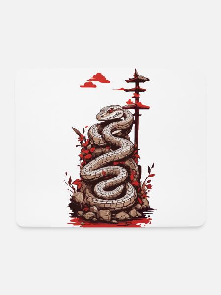 Traditionelle Japanische Tattoo Schlangen Design - Mousepad (Querformat) - Weiß