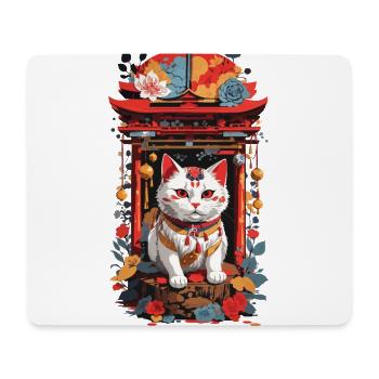 Maneki Neko Chat porte-bonheur dans un sanctuaire japonais - Tapis de souris (format paysage) - blanc - Devant