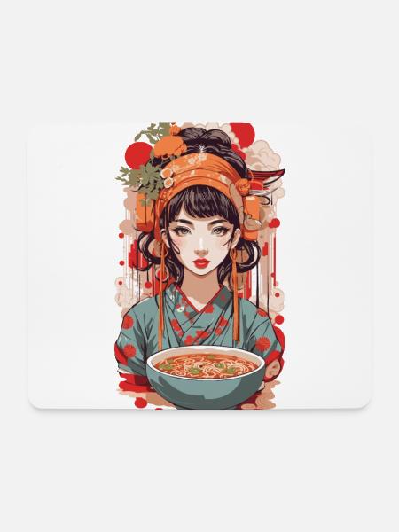 Ramen Retro Popart Japan Aesthetic Design - Mouse Pad (horizontal) - white