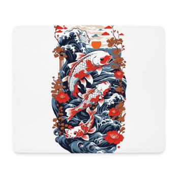 Koi Karpfen mit Wasserblumen Ukiyo-E Kunststil - Mousepad (Querformat) - Weiß - Vorne