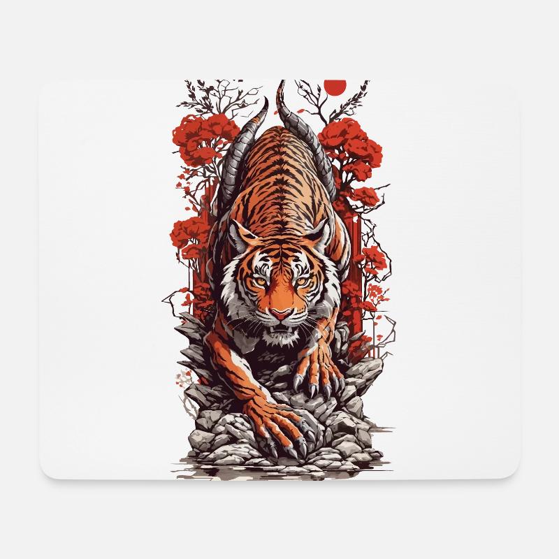 Asiatischer Tiger Tattoo Japan Wildkatzen Kunst - Mousepad (Querformat) - Weiß