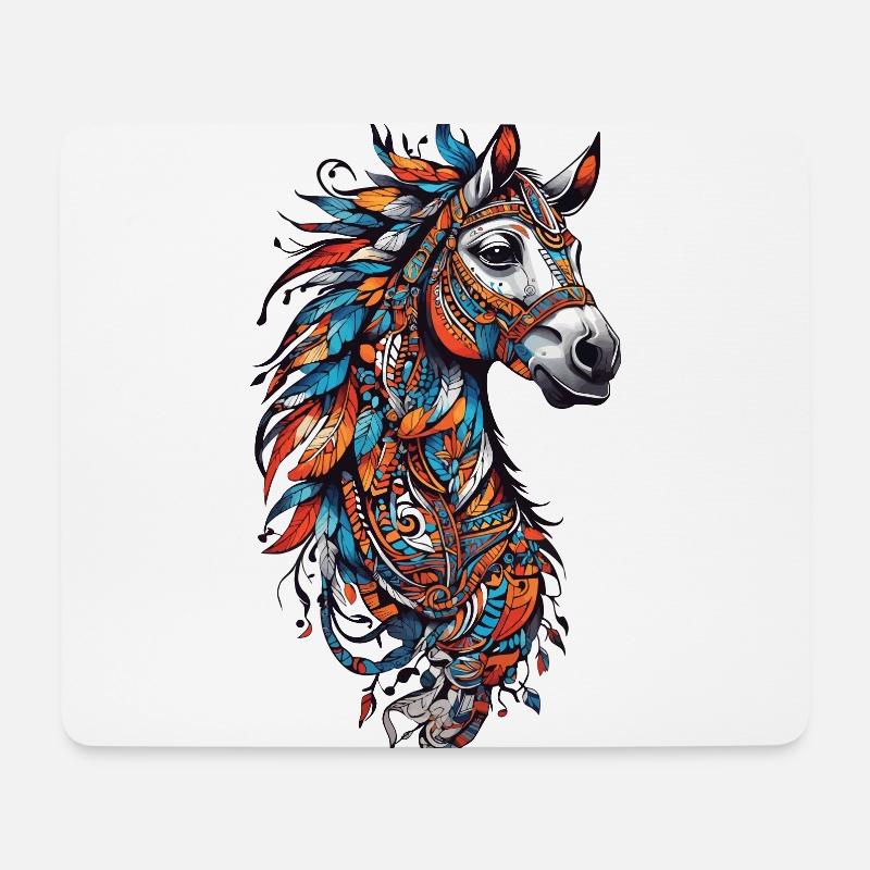 Spirituelles Pferde Federschmuck Pferd Design - Mousepad (Querformat) - Weiß