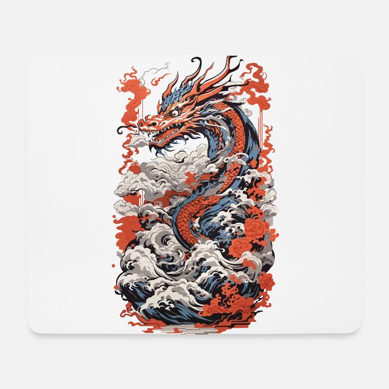 Japanischer Ästhetik Drache Ukiyo-E Wave Design - Mousepad (Querformat) - Weiß